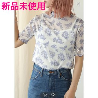 【PUBLUX/パブリュクス】レトロボタニカルシアー花柄トップス　※キャミセット(カットソー(半袖/袖なし))