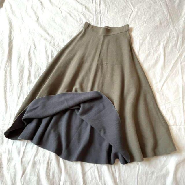 GOUT COMMUN(グーコミューン)のGOUT COMMUNグーコミューン✨ニット ロング フレアスカート オリーブ レディースのスカート(ロングスカート)の商品写真