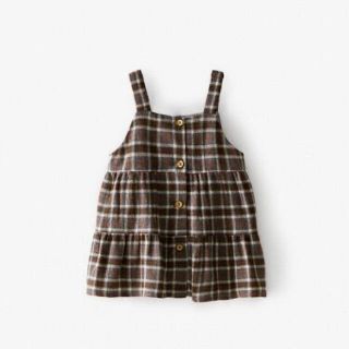 ザラキッズ(ZARA KIDS)のZARA gils チェック柄パネルオーバーオール ブラウンブルー(ワンピース)