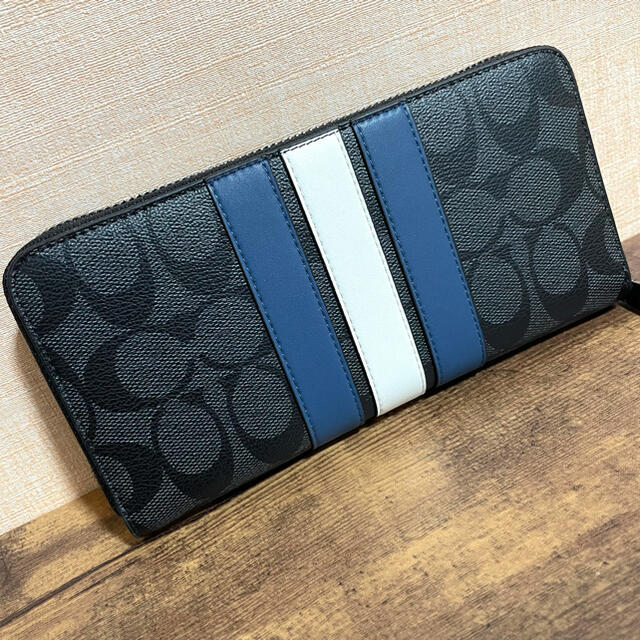 新品 COACH コーチ F26070 シグネチャー ストライプ ライン 長財布