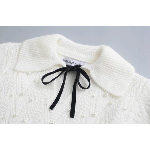 ZARA - 🍁11月新作🍠6667◇リボン パール 襟 ニット セーターの
