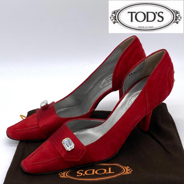 TOD'S(トッズ)の【美品】TOD'S トッズ スエード セパレート スクエア パンプス 23 赤 レディースの靴/シューズ(ハイヒール/パンプス)の商品写真