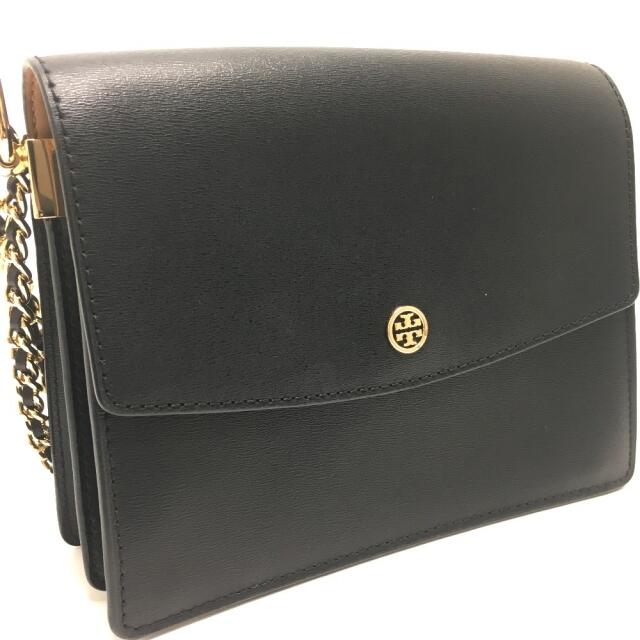 トリーバーチ Tory Burch チェーン ロゴ ショルダーバッグ レザー ブラック 美品