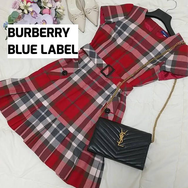 BURBERRY BLUE LABEL(バーバリーブルーレーベル)のBURBERRY BLUE LABEL バーバリー 赤 チェック ワンピース レディースのワンピース(ひざ丈ワンピース)の商品写真