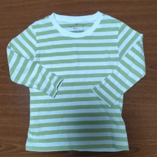 ムジルシリョウヒン(MUJI (無印良品))の無印良品　ロンT　ボーダー　Ｔシャツ　100センチ　グリーン(Tシャツ/カットソー)