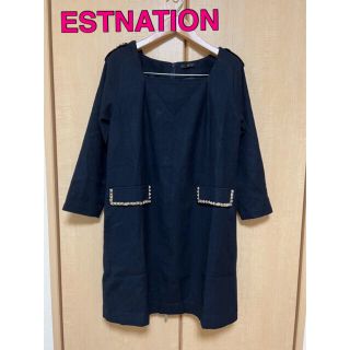 エストネーション(ESTNATION)のESTNATION カシミヤ混 ウールワンピース スタッズ(ひざ丈ワンピース)