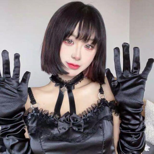 十字架 リボン ブラック フリル チョーカー 黒 韓国 クロス 地雷 量産型