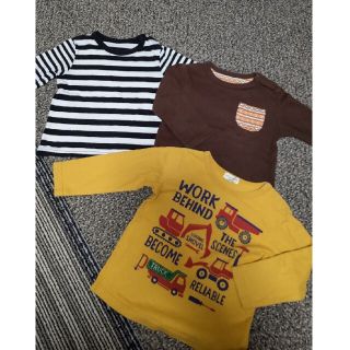 ユニクロ(UNIQLO)のUNIQLO　3can4on　ロンT　３枚セット　90　ボーダー　働く車(Tシャツ/カットソー)