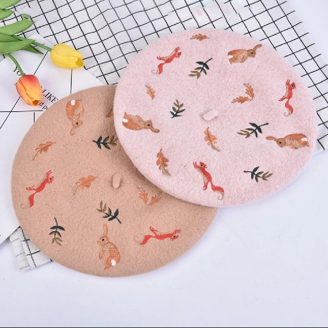 新品 ベレー帽 アニマル 刺繍 うさぎ メルロー パラビオン