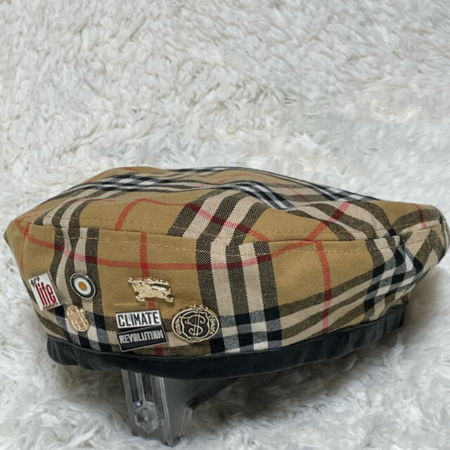 BURBERRY(バーバリー)のBURBERRYバーバリー ベレー帽 ノバチェック ピンバッジ リボン ベージュ レディースの帽子(ハンチング/ベレー帽)の商品写真