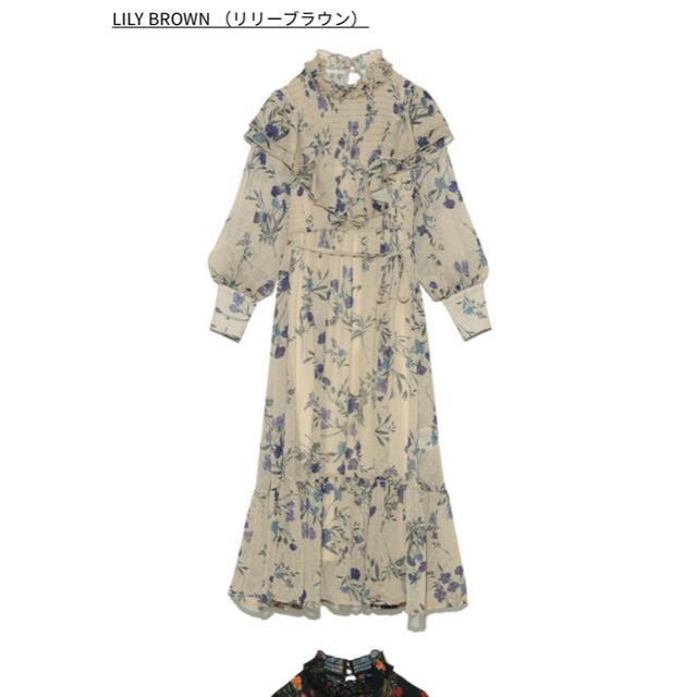 Lily Brown - 期間限定お値下げ　ボタニカルフラワーフリルワンピース　リリーブラウン　正規品