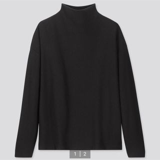 ユニクロ(UNIQLO)のソフトニットフリースハイネックT（長袖）ブラック(ニット/セーター)