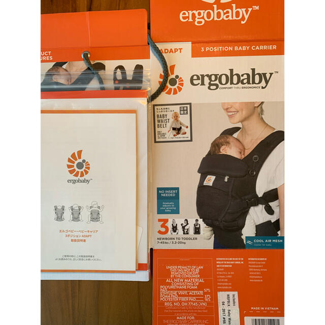 Ergobaby(エルゴベビー)のエルゴベビー ADAPT ベビーキャリア クールエアメッシュ 黒 ブラック キッズ/ベビー/マタニティの外出/移動用品(抱っこひも/おんぶひも)の商品写真