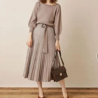 ナチュラルクチュール(natural couture)の❀natural couture❀新品配色ニットワンピースグレイッシュベージュ(ロングワンピース/マキシワンピース)