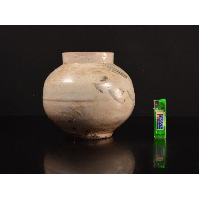 李朝　鉄絵　草文　丸壷　D　R3998