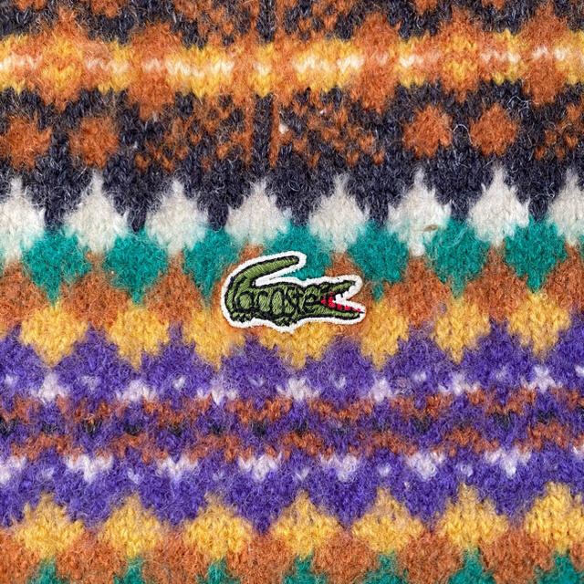 希少 90’s 新品タグ付き LACOSTE 総柄 ニット セーター 日本製