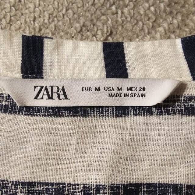 【yoca様専用】ZARA Vネック リネンシャツ ボーダー レディースのトップス(シャツ/ブラウス(長袖/七分))の商品写真