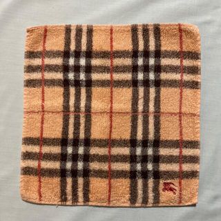 バーバリー(BURBERRY)のバーバリー　タオルハンカチ　中古品　オレンジチェック　#1245(ハンカチ)