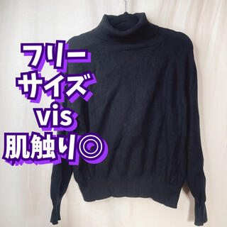 ヴィス(ViS)のフリーサイズ ML 肌触り◎ vis 黒ニット　長袖セーター(ニット/セーター)