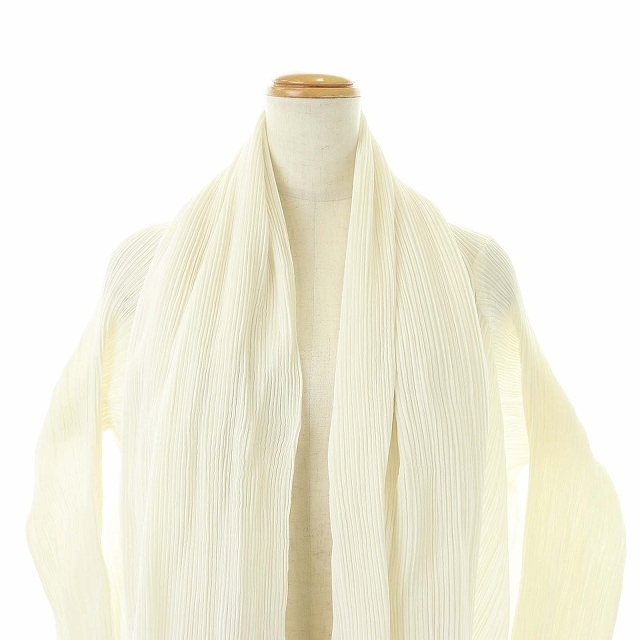 ISSEY MIYAKE(イッセイミヤケ)のイッセイミヤケ ショールカラーコート プリーツ 変形 ロング 絹混 M 白 レディースのジャケット/アウター(その他)の商品写真
