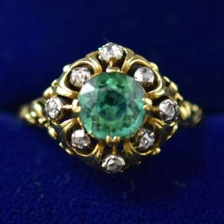 MA様専用アンティークリング 青緑色天然トルマリンと天然ダイヤモンドのリング(リング(指輪))
