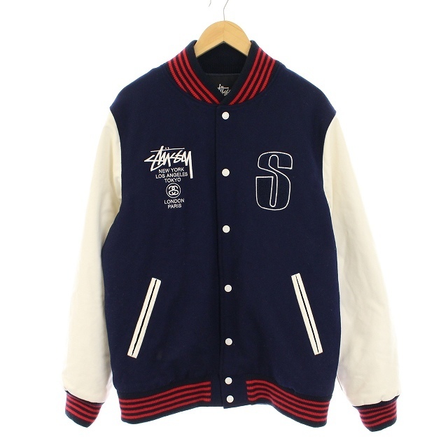 STUSSY(ステューシー)のステューシー STUSSY スタジャン ジャケット L 紺 ネイビー ■EC メンズのジャケット/アウター(スタジャン)の商品写真