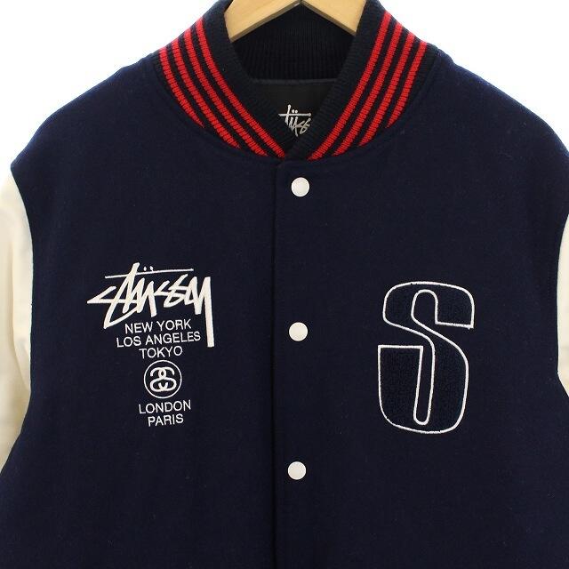 STUSSY(ステューシー)のステューシー STUSSY スタジャン ジャケット L 紺 ネイビー ■EC メンズのジャケット/アウター(スタジャン)の商品写真