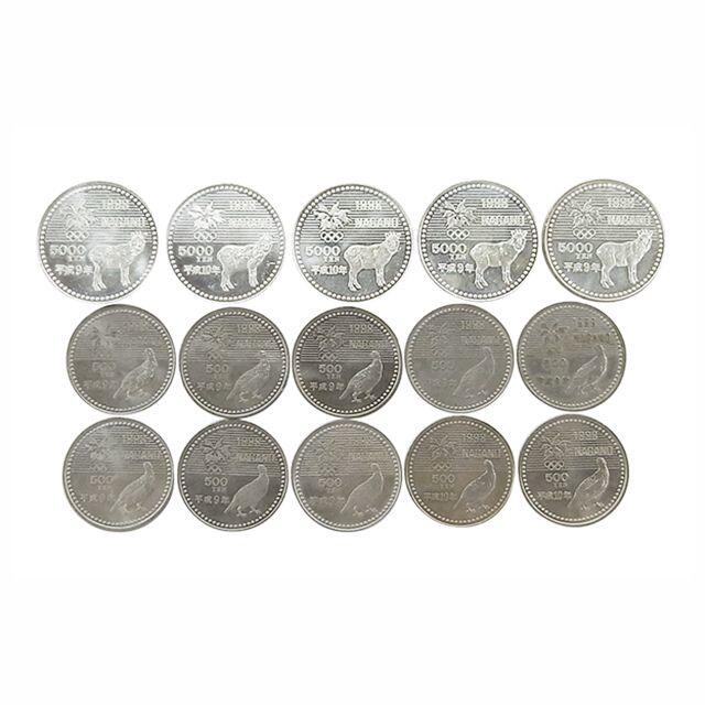 記念コイン 長野オリンピック1998 5千円銀貨×5枚/500円白銅貨×10枚 ... 記念硬貨 500円10枚 額面5000円