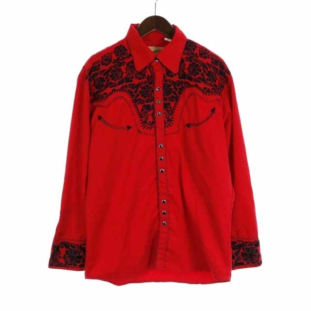 紺×赤 スカリー Scully ウエスタンシャツ 長袖 刺繍 M 赤 レッド 黒 