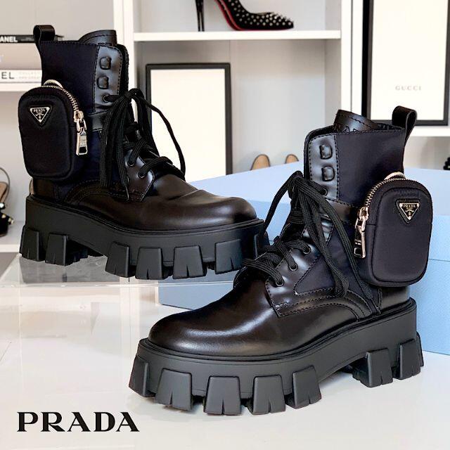 PRADA - 3026 プラダ モノリス ナイロン レザー レースアップ ショート
