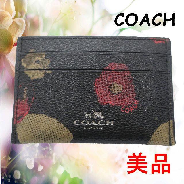 COACH(コーチ)の希少　COA　カードケース　レザー　ブラック　花柄 レディースのファッション小物(名刺入れ/定期入れ)の商品写真
