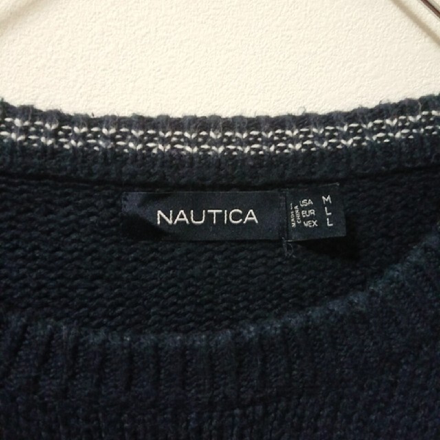 NAUTICA(ノーティカ)の【ノーティカ】刺繍ロゴ☆デザインニット セーター レトロ 古着 メンズのトップス(ニット/セーター)の商品写真