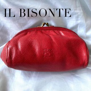 イルビゾンテ(IL BISONTE)のIL BISONTE イルビゾンテ がま口 ポーチ レザー イタリア製 レッド(ポーチ)