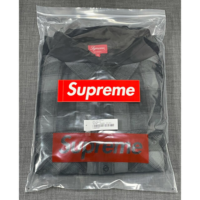 M 黒 Supreme Hooded Flannel Zip Up Shirt