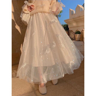 レディースラッフルスカート　ロング・スカート カラードレス ウエディングドレス (ウェディングドレス)