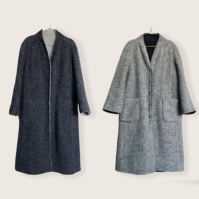 極美品 フェラガモ アルパカ リバーシブル ロングコート グレー ノー