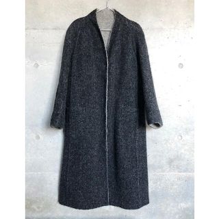 極美品 フェラガモ アルパカ リバーシブル ロングコート グレー ノーカラー