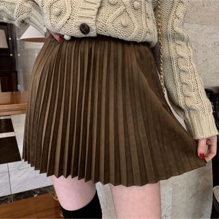 epine suède pleats mini skirt brown(ミニスカート)