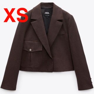 ザラ(ZARA)のZARA クロップドチェック柄ブレザー　(テーラードジャケット)