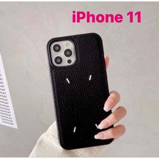 iPhone 11 用　刺繍 ケース　ブラック　レザー 風(iPhoneケース)