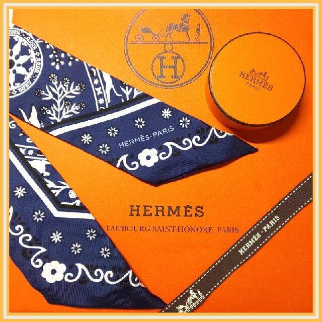 ★HERMES★エルメス★ツイリー スカーフ バンダナ【バンダナ柄】ネイビー♪