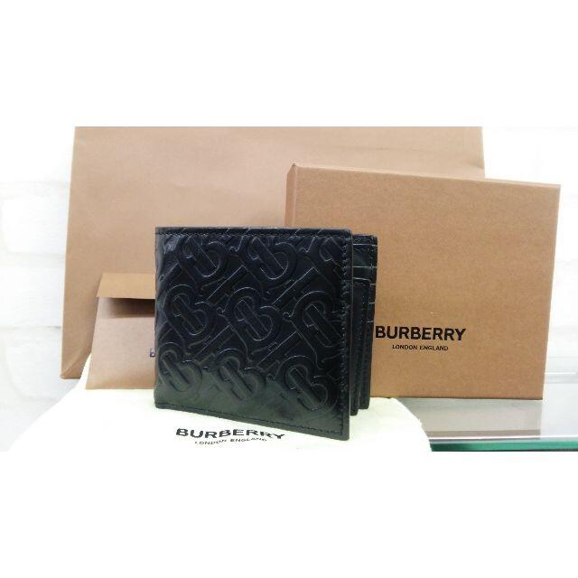 現行デザイン✨ バーバリー 二つ折り財布 TBロゴ モノグラム レザー ブラック