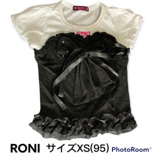 ロニィ(RONI)のRONI リボン×レース　Tシャツ　サイズXS ホワイト×ブラック(Tシャツ/カットソー)