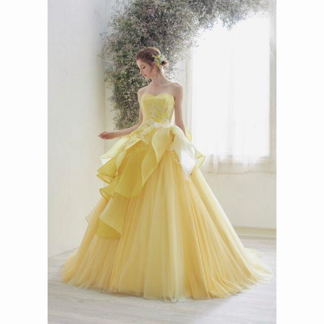 ウェディングドレス高品質！ カラードレス  レモンイエロー  ベアトップ  姫のドレス   挙式