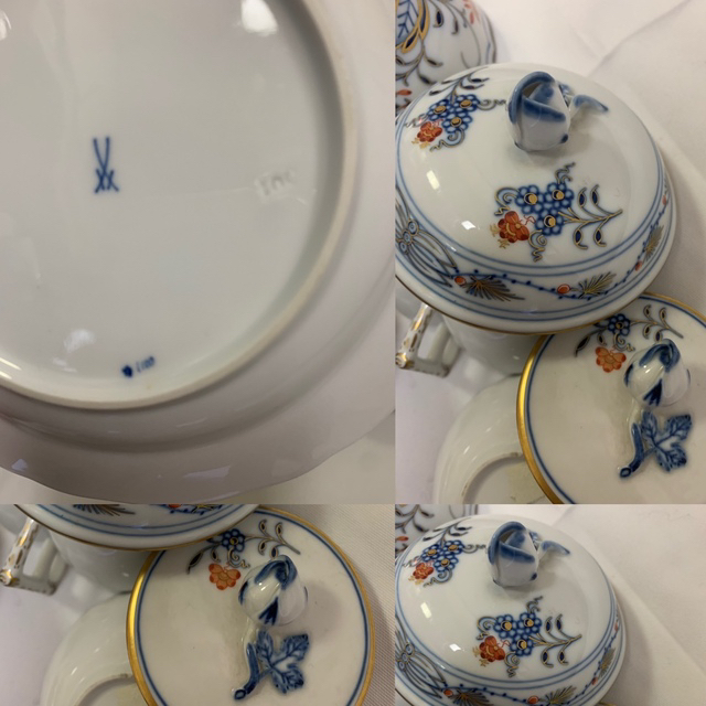 MEISSEN - マイセン カップソーサーケーキ皿 3点 刻印あり ブルー