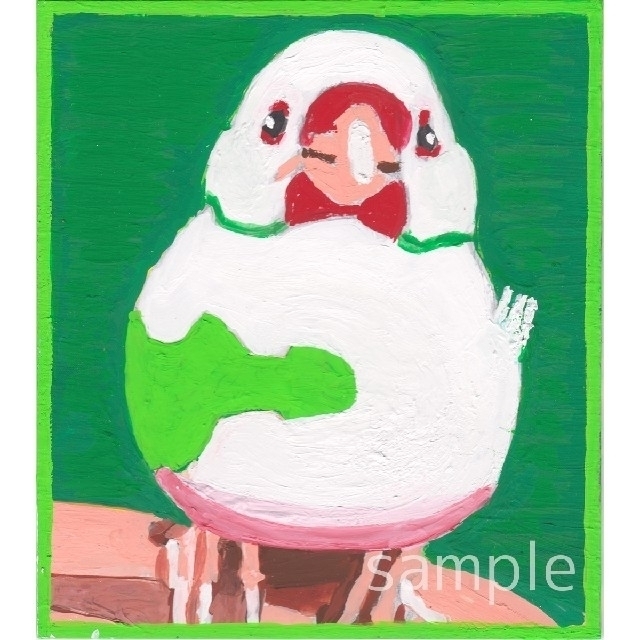 【白文鳥】手描き イラスト オリジナル 原画 色紙 ガッシュ【139】原画販売