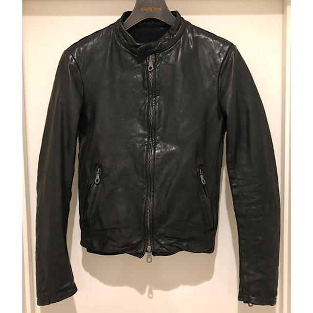 良品バックラッシュ定番イタリーショルダーレザー製品染めシングルライダース黒