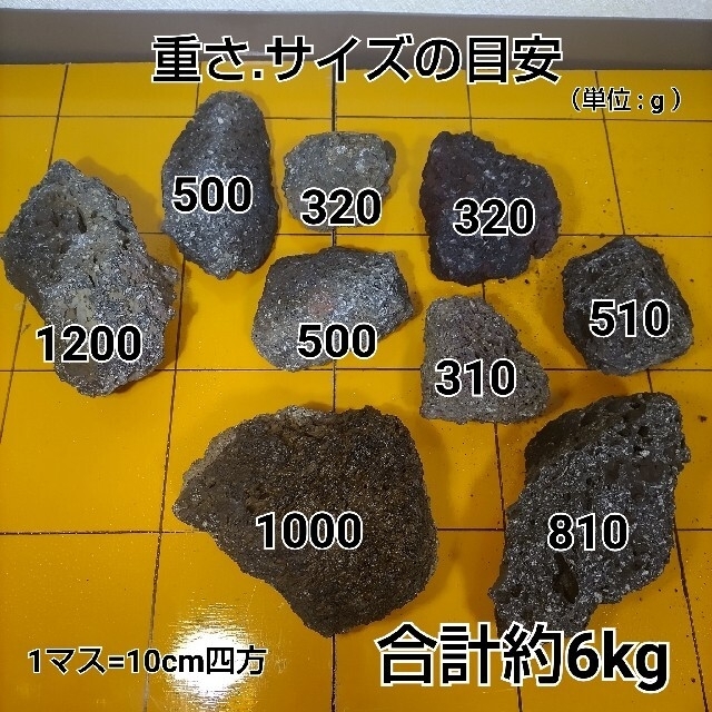 富士山溶岩石 中粒 6kg 80-200mm 漆黒 アクアリウム 盆栽