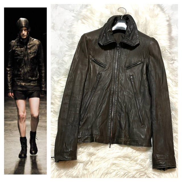 本物 コレクションモデル ユリウス W-ZIP レザー ジャケット 黒 茶 1