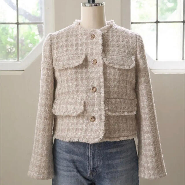 her lip to Wool-Blend Fancy Tweed Jacket89袖丈